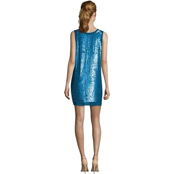 NWT Shoshanna dress sequin 100% silk teal blue mini NYE Holiday Sleeveless Sz 6 - Picture 2 of 7